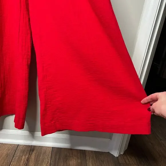 Quince Women's Organic Cotton Gauze Smocked Wide Leg Jumpsuit Cherry Red Sz S - Picture 7 of 11